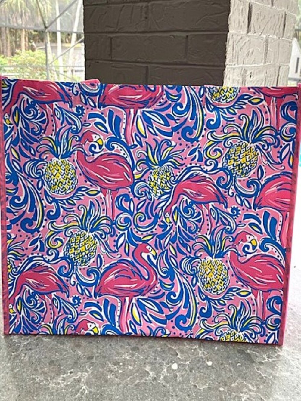 Lilly Pulitzer Reusable Tote Shopping Bag Pink Flamingo Pineapple Large